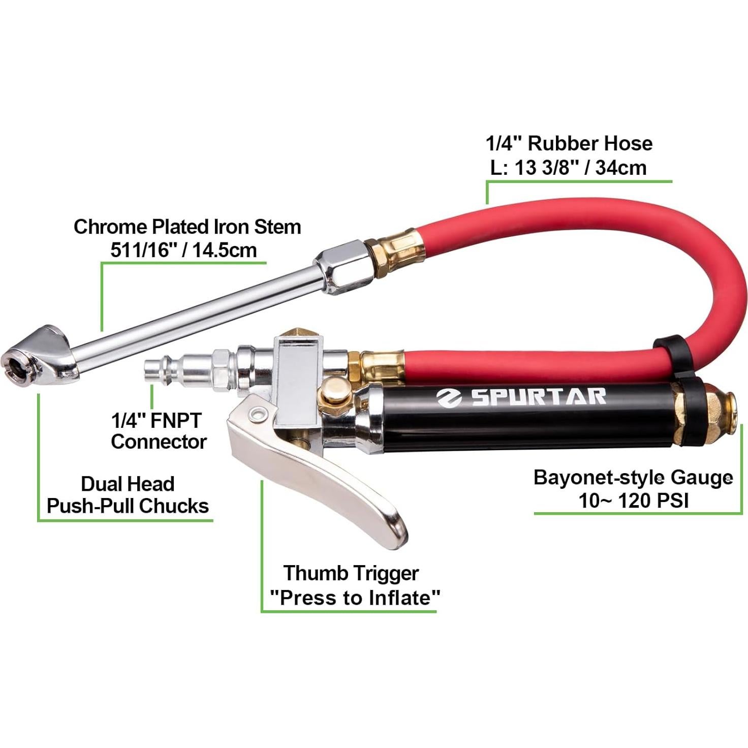 Medidor de Presión de Neumáticos Spurtar 10-120 PSI con Inflador