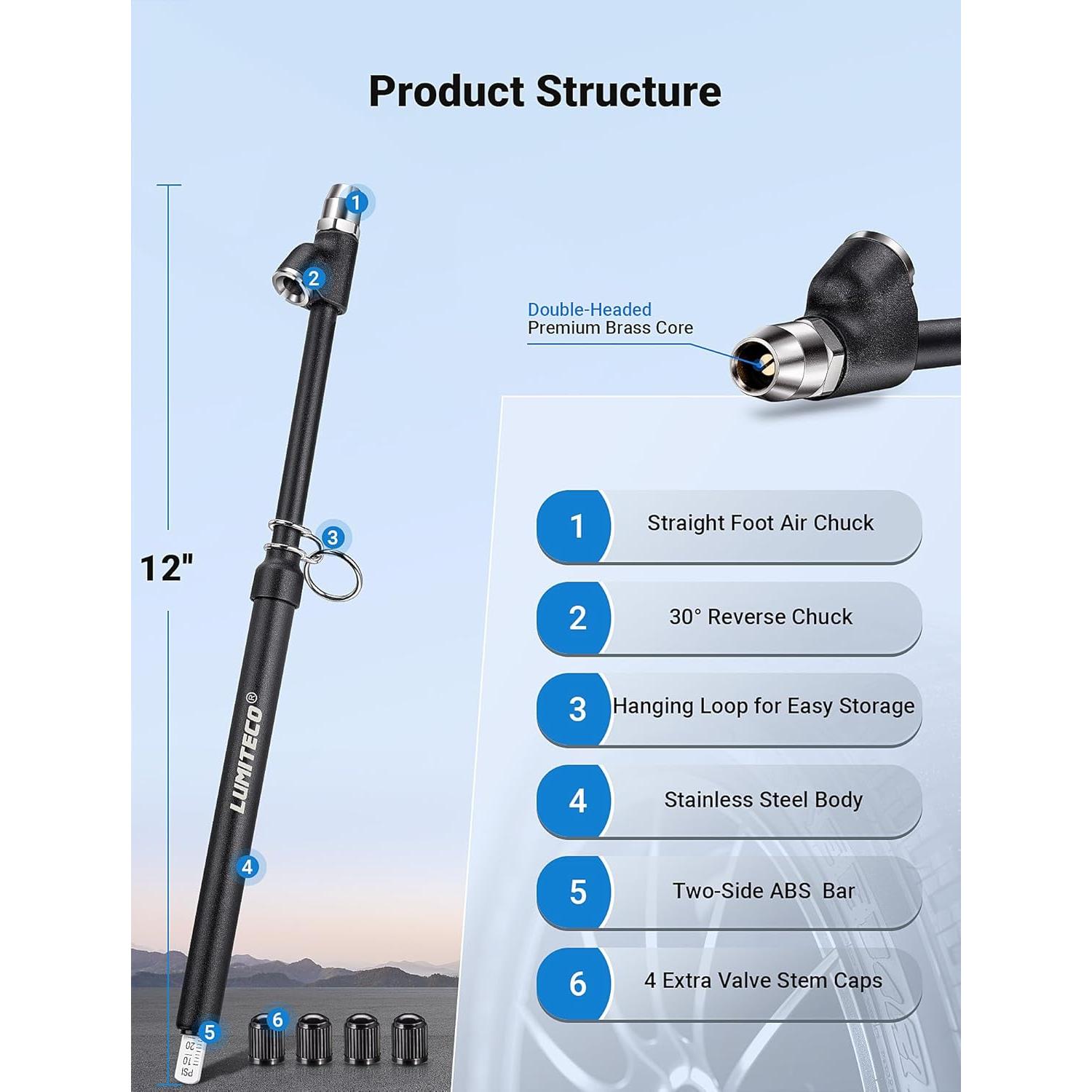 Juego de 2 Medidores de Presión de Neumáticos LUMITECO 10-150 PSI