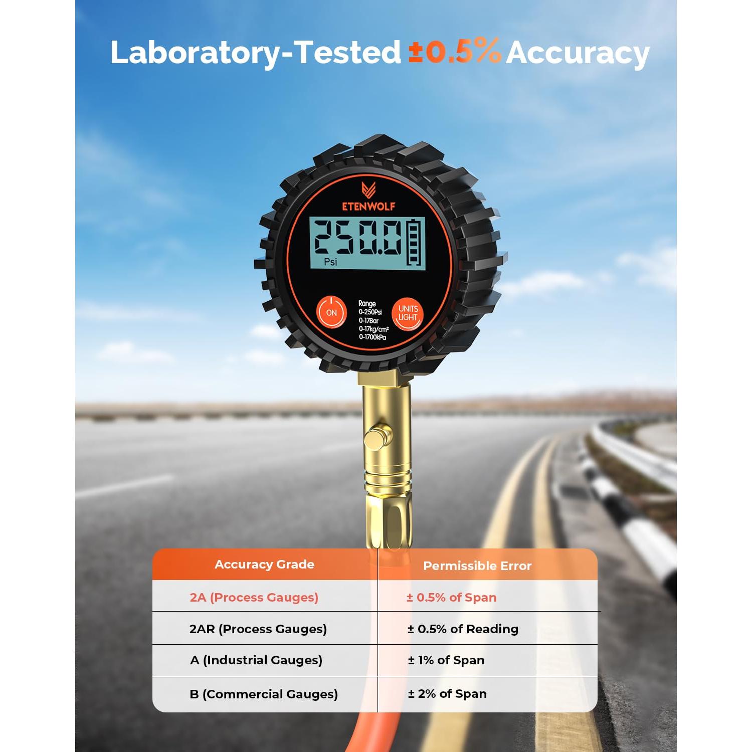 Medidor Digital de Presión de Neumáticos ETENWOLF T400 0-17.24 bar