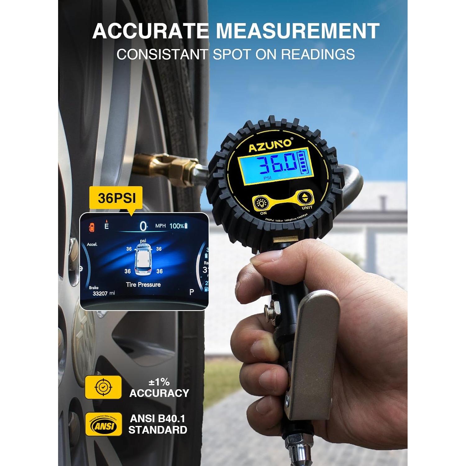 Inflador de Neumáticos Digital AZUNO 200 PSI con Manómetro