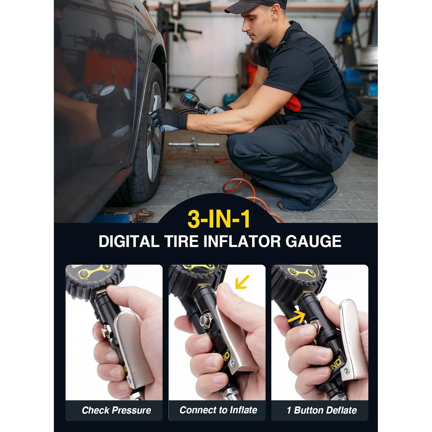 Inflador de Neumáticos Digital AZUNO 200 PSI con Manómetro