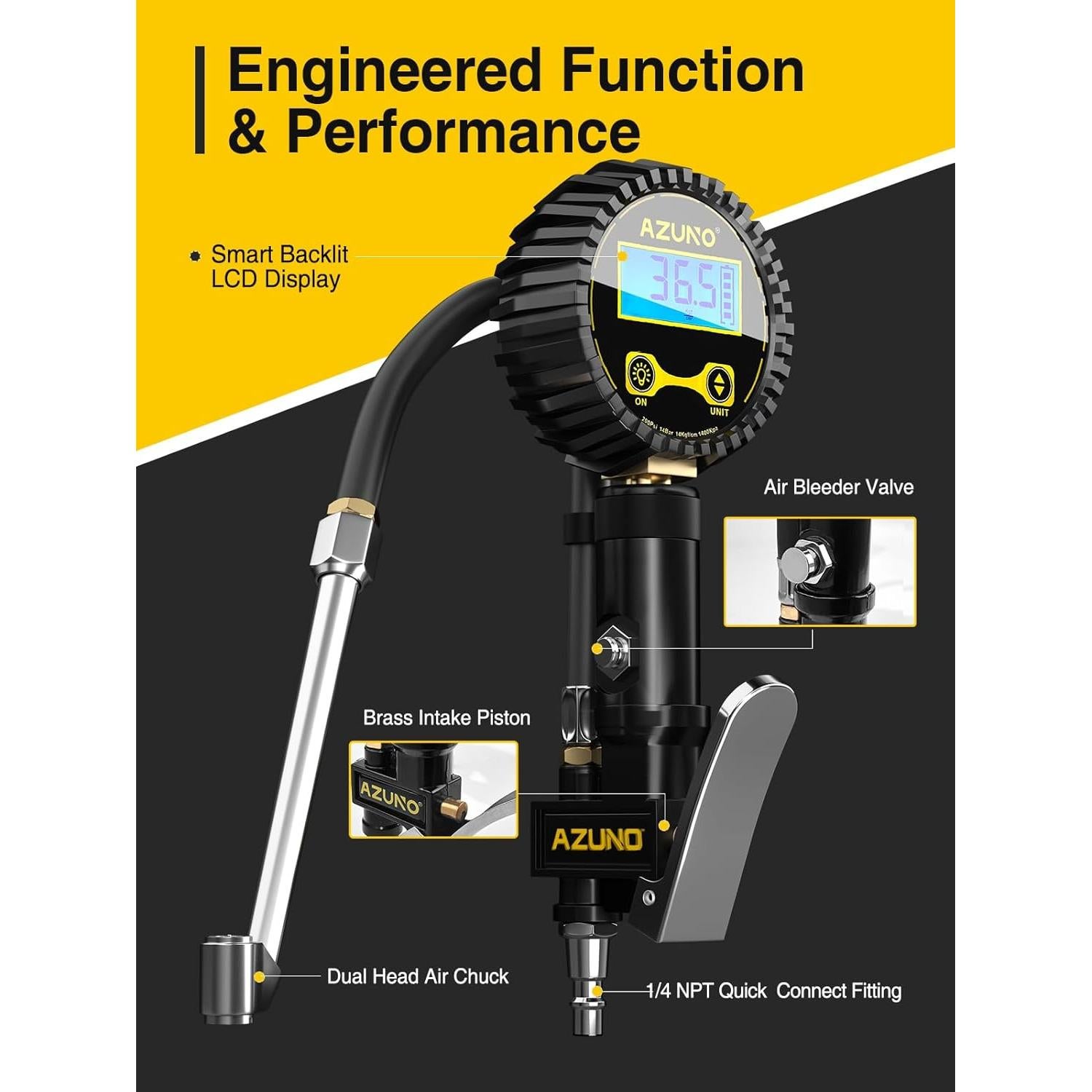 Inflador de Neumáticos Digital AZUNO 200 PSI con Manómetro