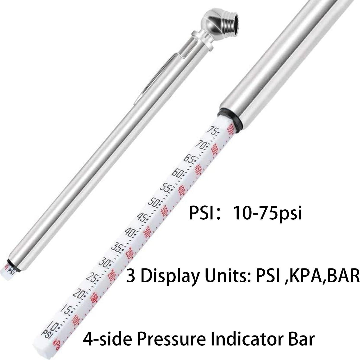 Medidor de Presión de Neumáticos PINKJOY Acero Inoxidable 10-75 PSI