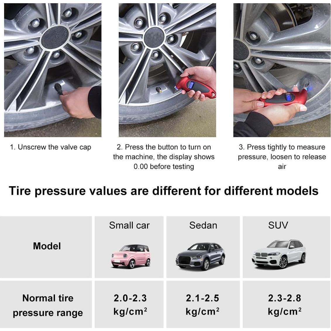 Medidor Digital de Presión de Neumáticos KVAEY 0-10 Bar Gris