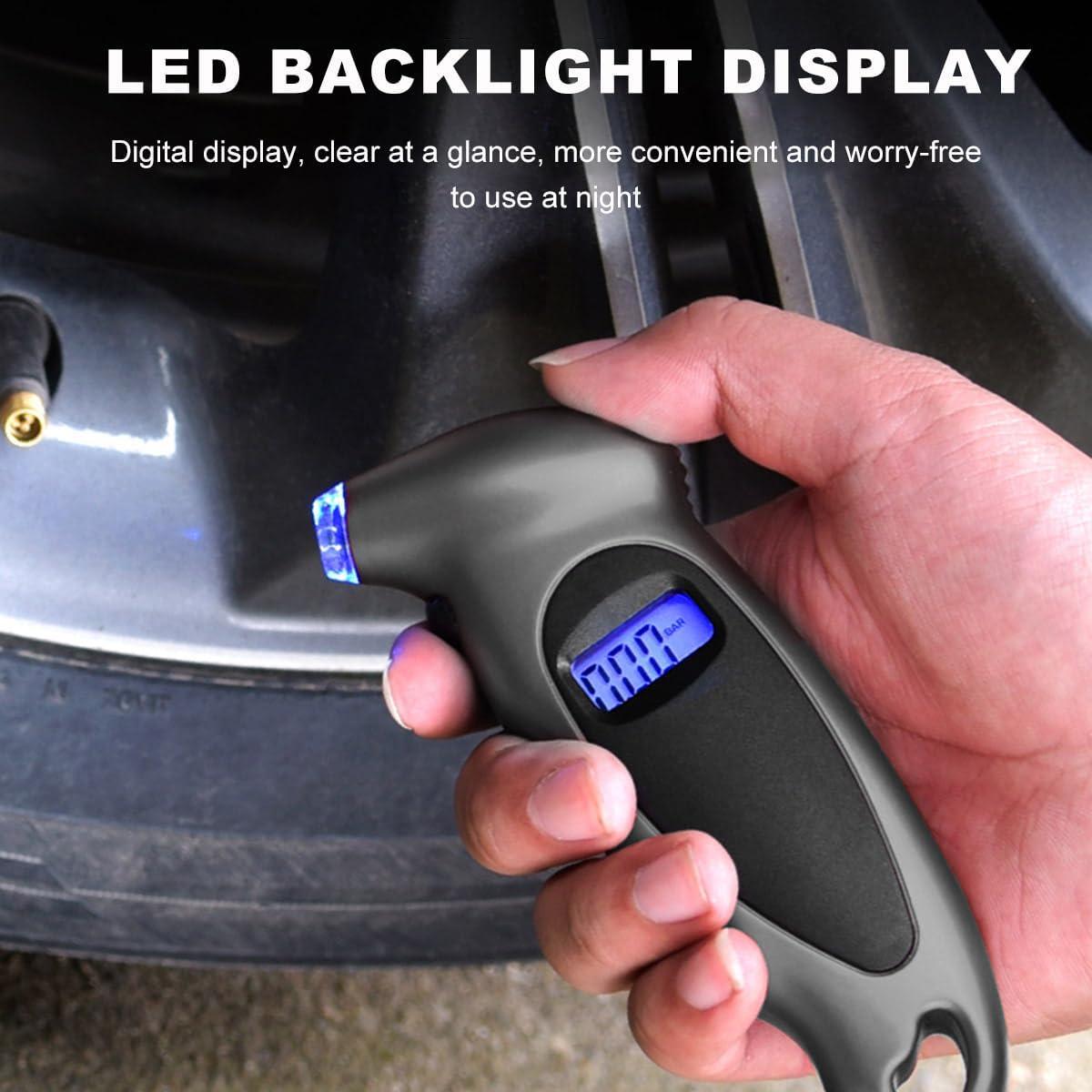 Medidor Digital de Presión de Neumáticos KVAEY 0-10 Bar Gris