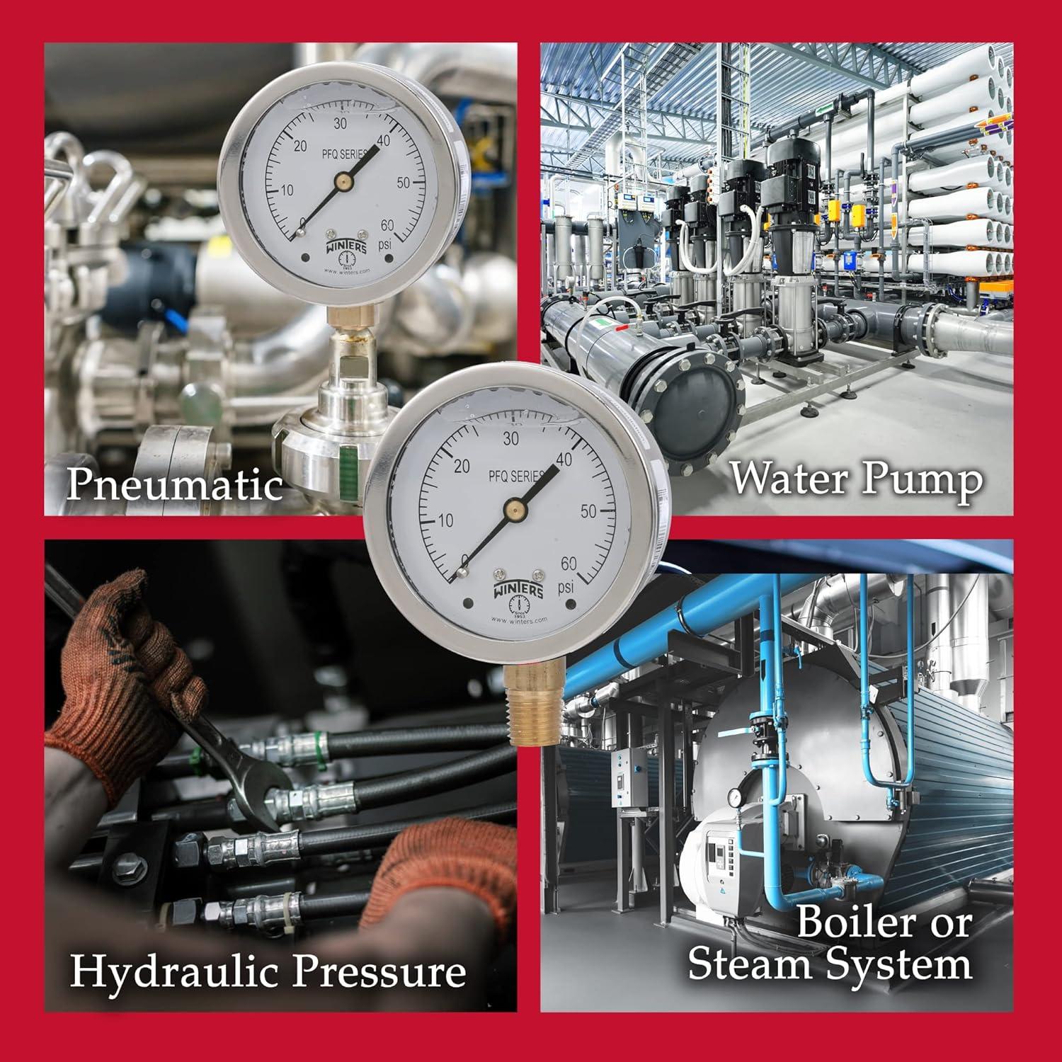 Manómetro Industrial Winters PFQ 2.5" Escala 0-60 PSI