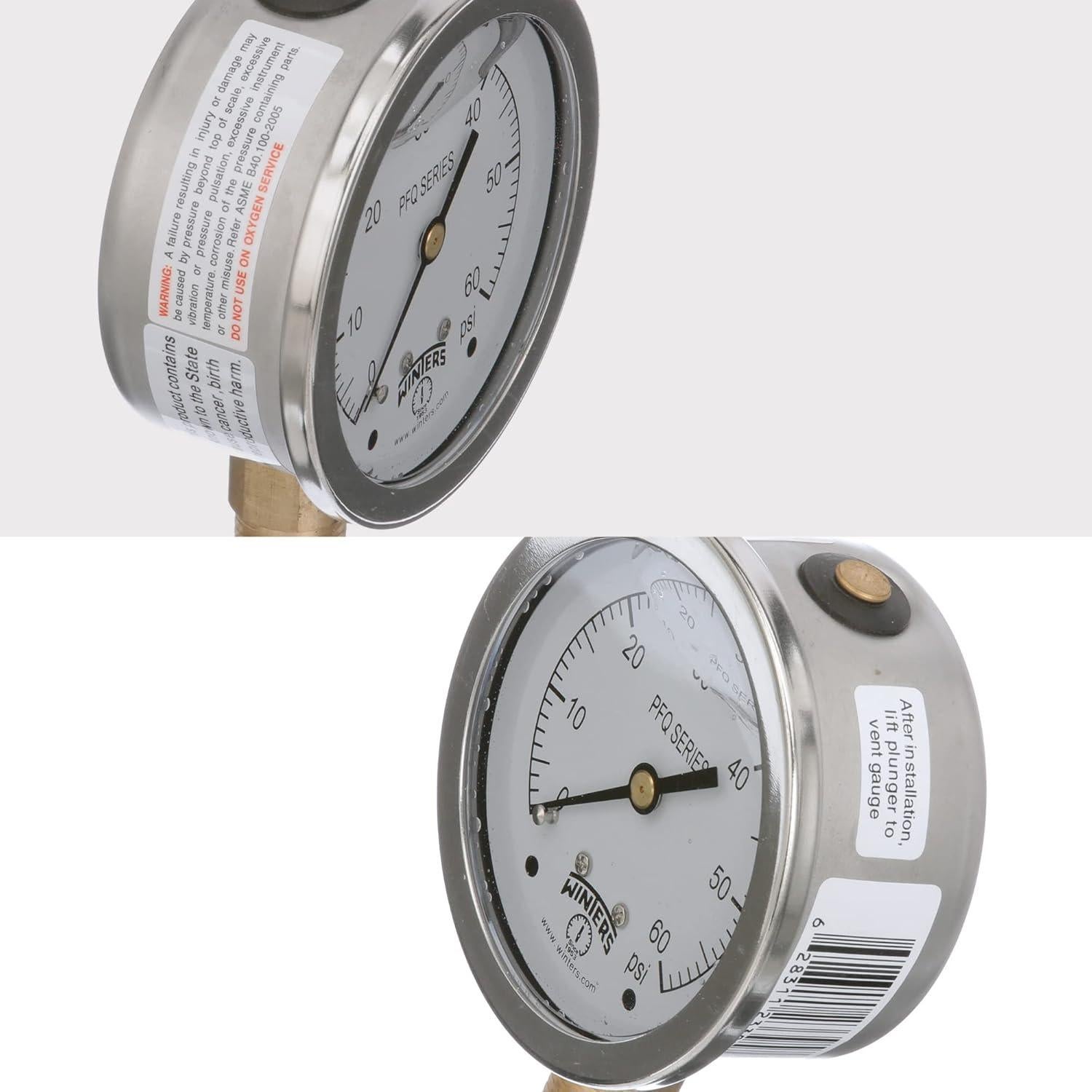 Manómetro Industrial Winters PFQ 2.5" Escala 0-60 PSI