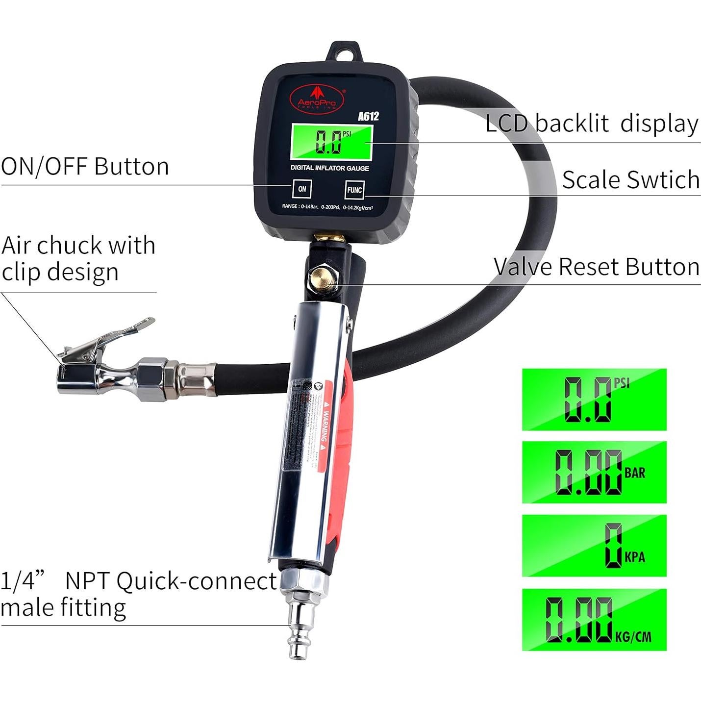 Inflador Digital de Neumáticos AEROPRO Tools 203 PSI