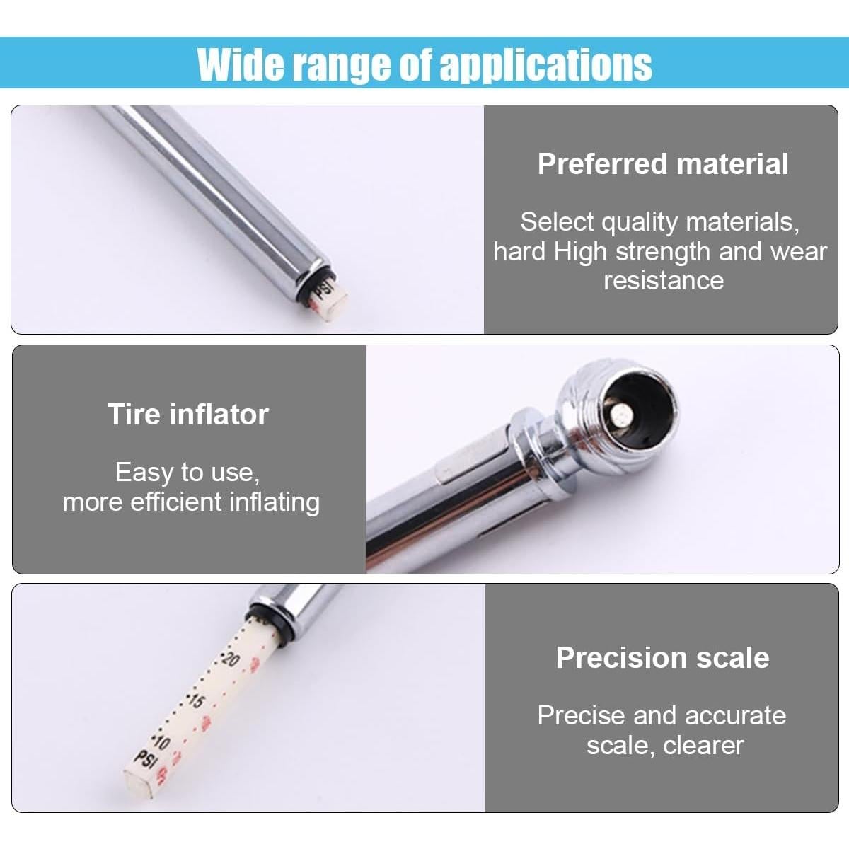 Pencil Tire Pressure Gauge, Mechanical Air Gage, Stainless Steel Single Chuck with Valve Stem Cap, Wheel Air Pressure Gauge for Car Truck RV, 3PCS