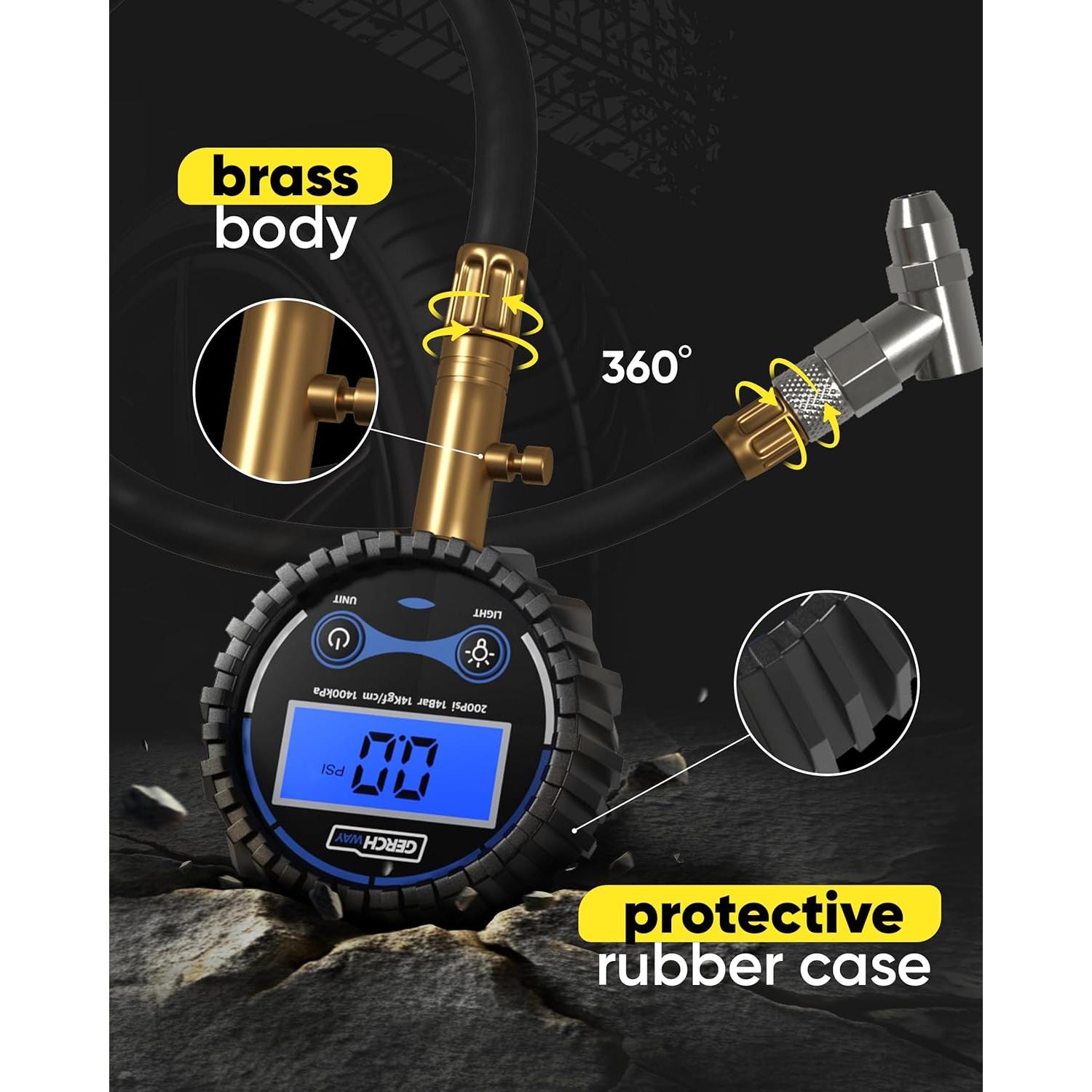 Medidor Digital de Presión de Neumáticos Gerchway 200 PSI