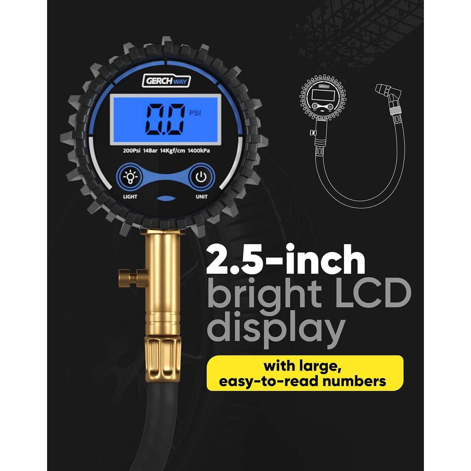 Medidor Digital de Presión de Neumáticos Gerchway 200 PSI