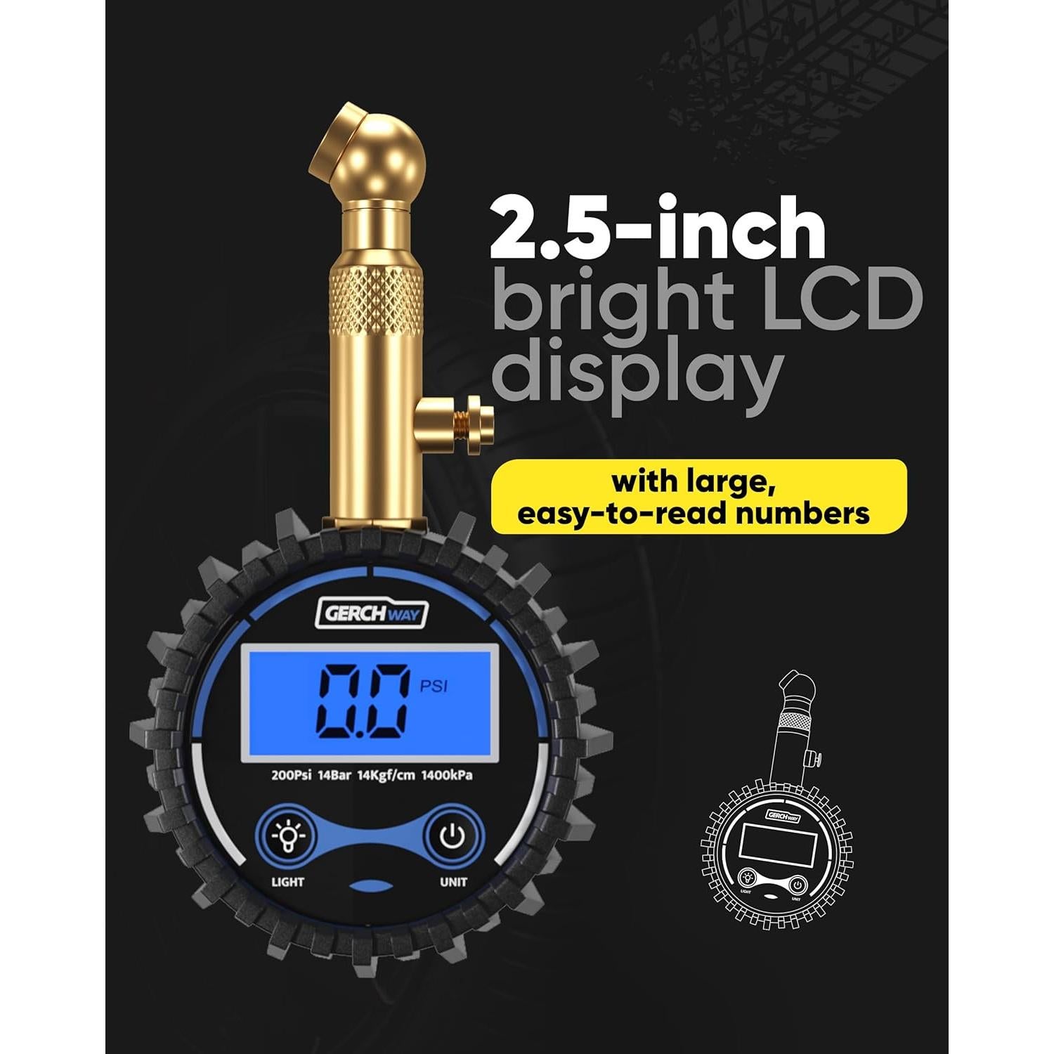 Medidor Digital de Presión de Neumáticos Gerchway 200 PSI