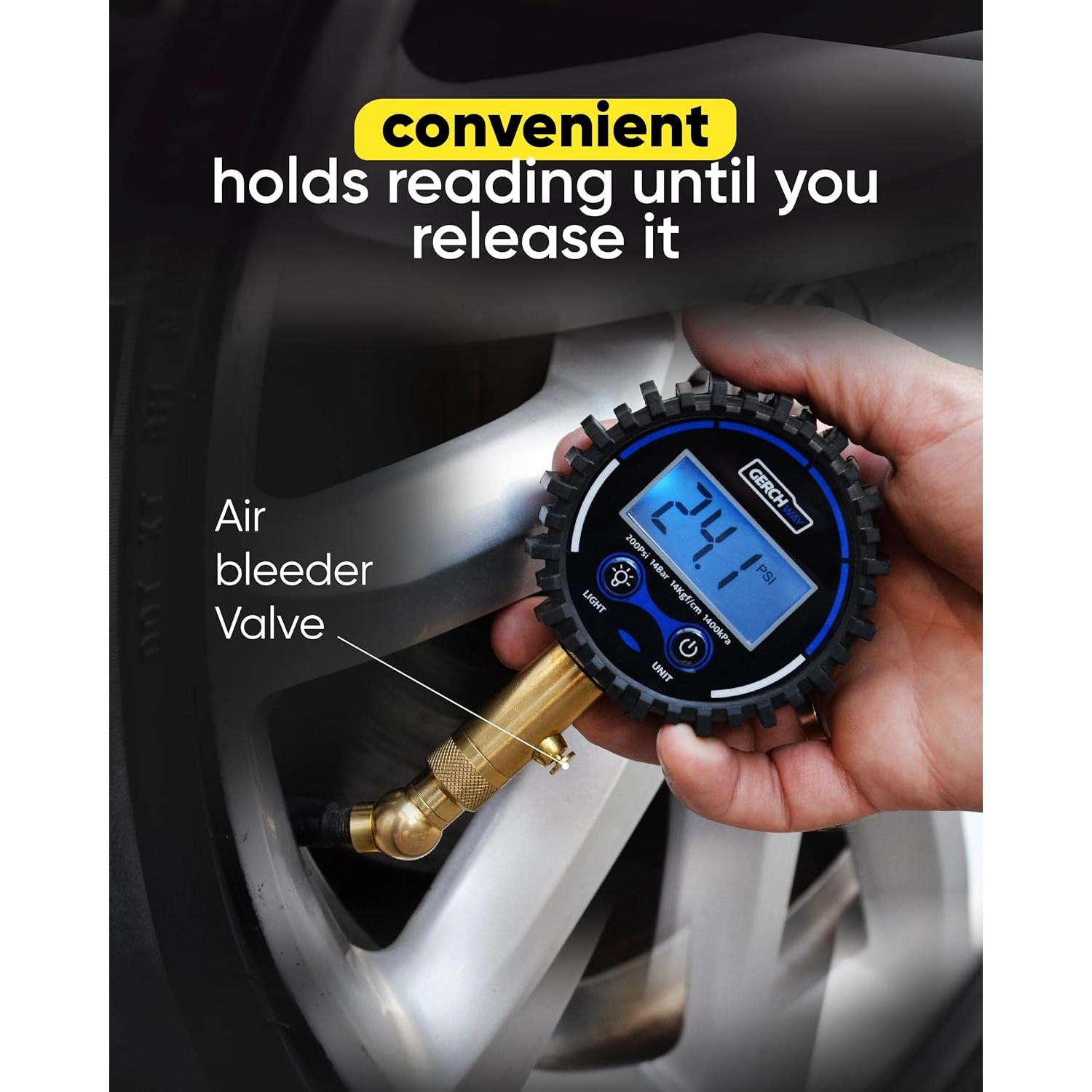 Medidor Digital de Presión de Neumáticos Gerchway 200 PSI
