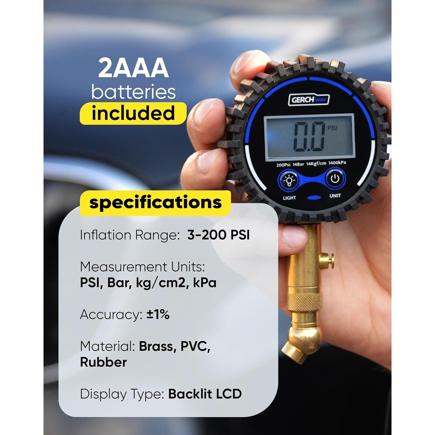 Medidor Digital de Presión de Neumáticos Gerchway 200 PSI