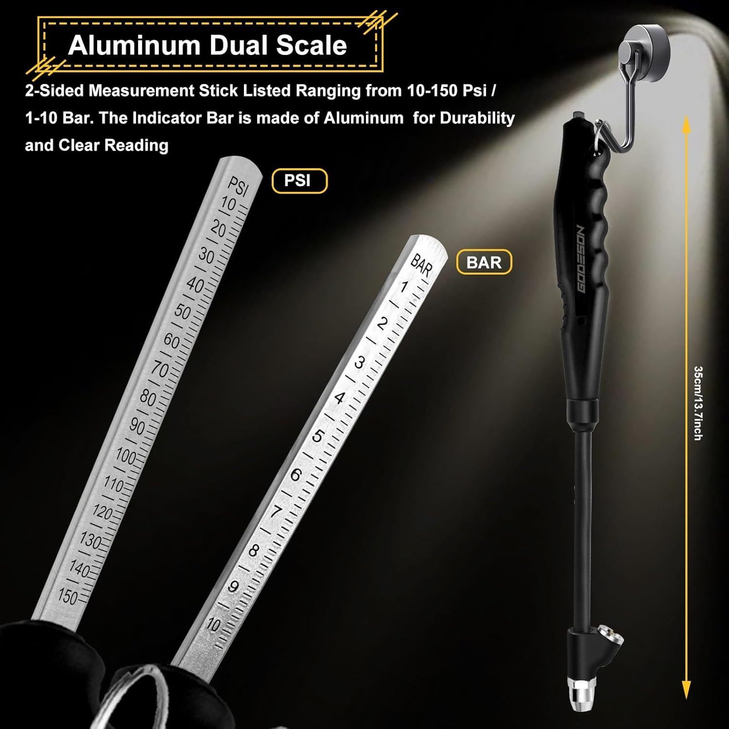 Medidor de Presión de Neumáticos GODESON Doble Cabeza 10-150 PSI