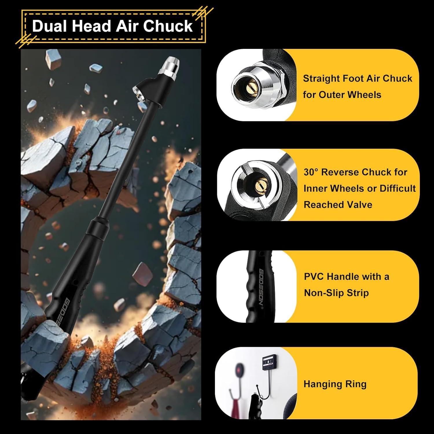 Medidor de Presión de Neumáticos GODESON Doble Cabeza 10-150 PSI