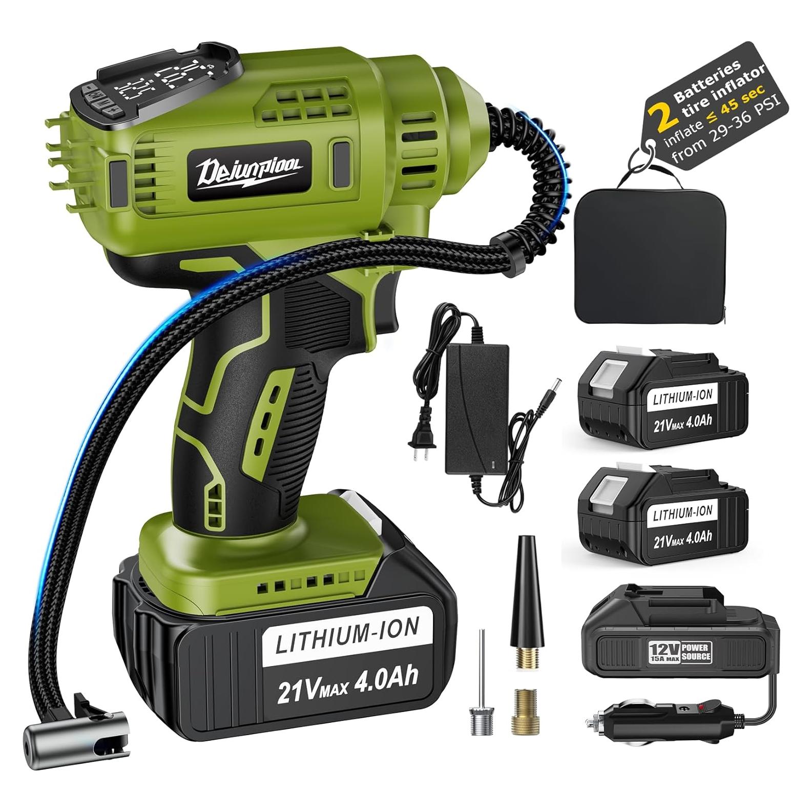 Inflador de Neumáticos Portátil DEJUNPIOOL 21V 4000mAh LED