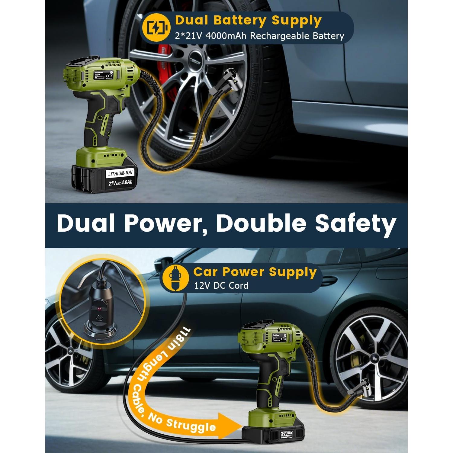 Inflador de Neumáticos Portátil DEJUNPIOOL 21V 4000mAh LED