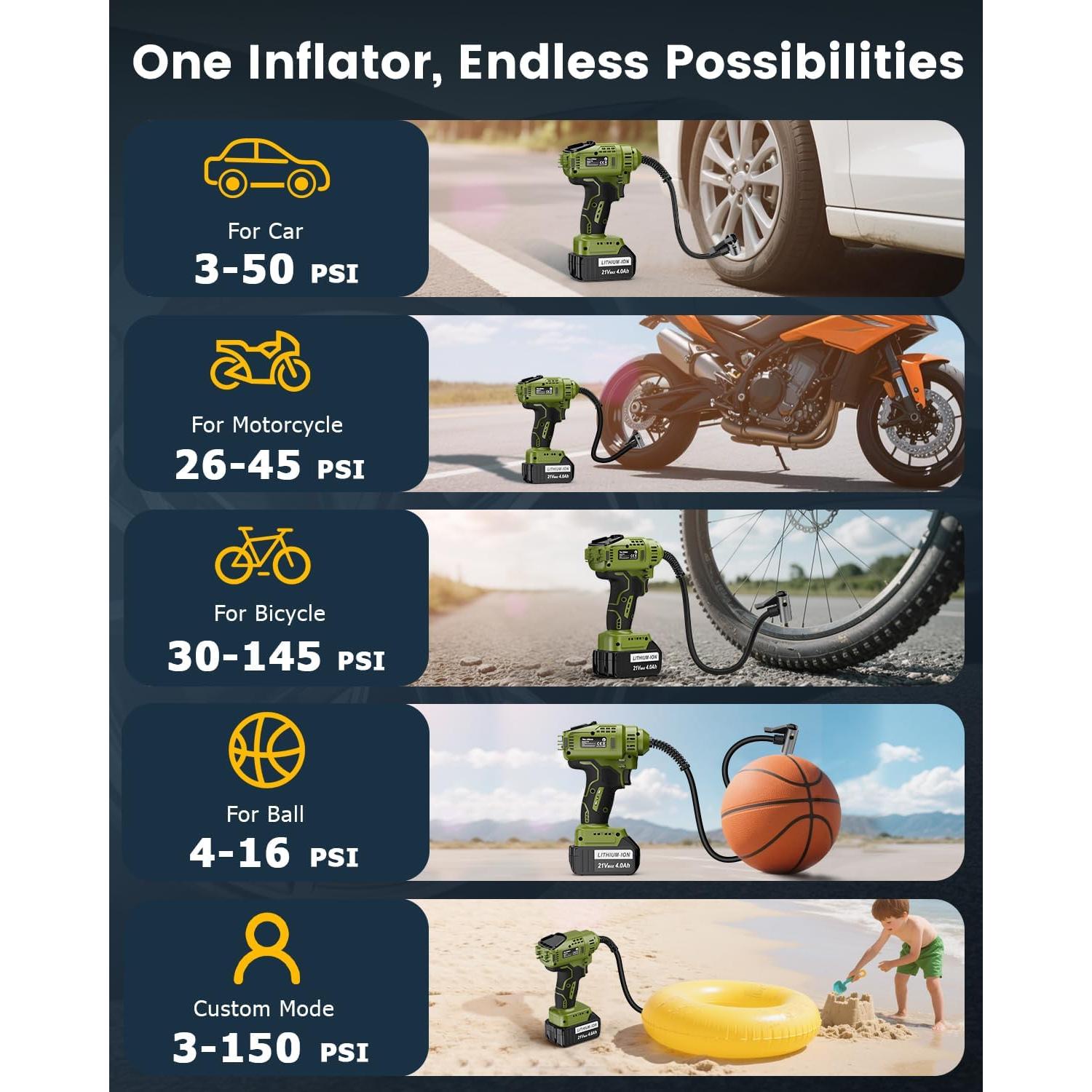 Inflador de Neumáticos Portátil DEJUNPIOOL 21V 4000mAh LED