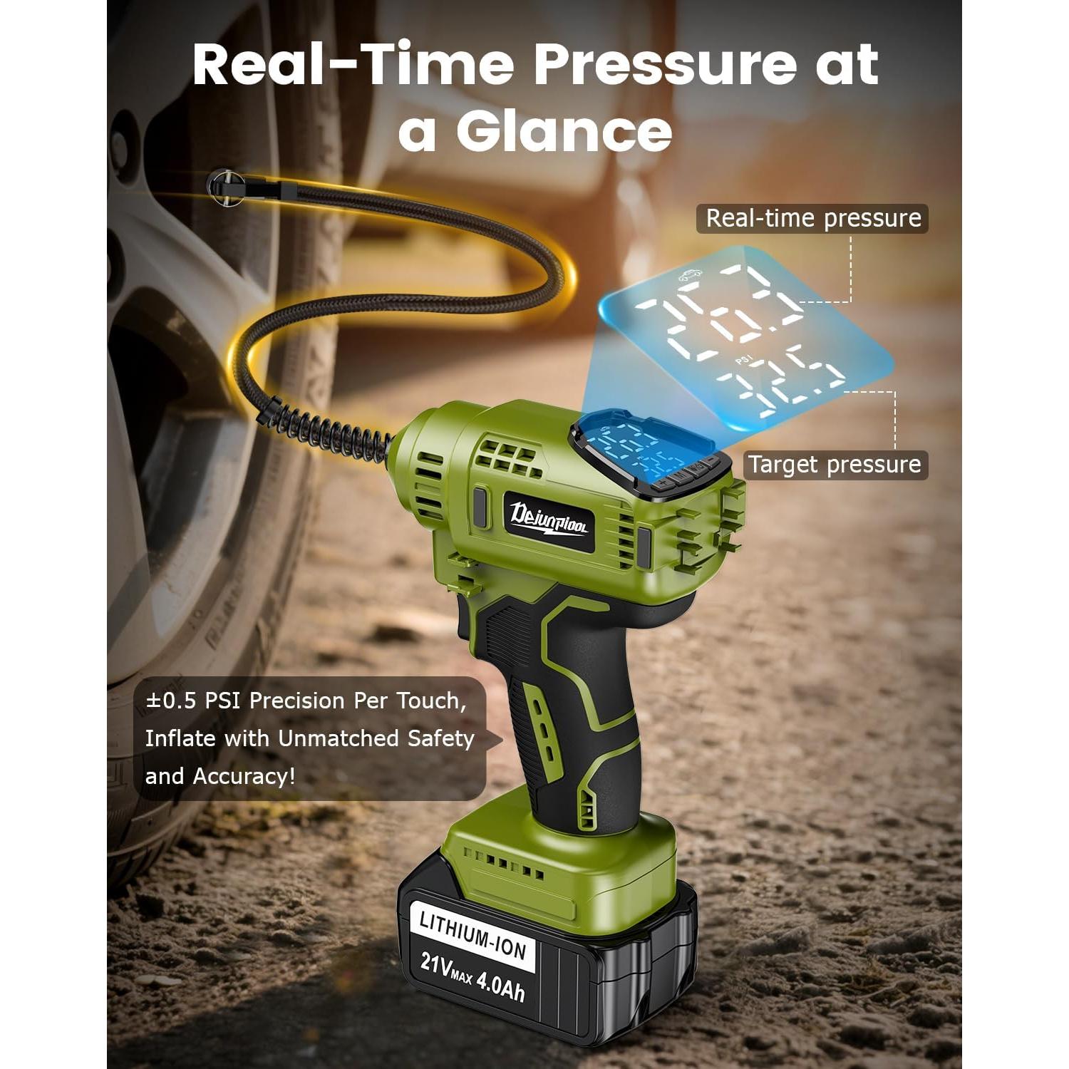 Inflador de Neumáticos Portátil DEJUNPIOOL 21V 4000mAh LED