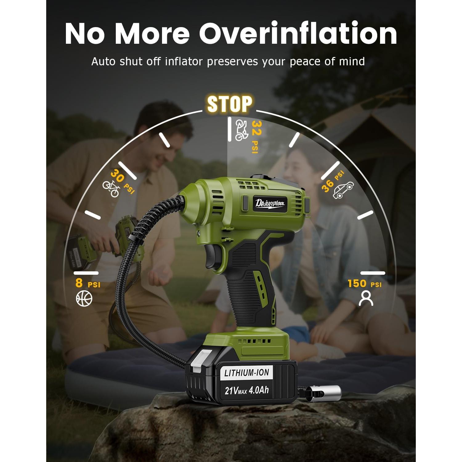 Inflador de Neumáticos Portátil DEJUNPIOOL 21V 4000mAh LED