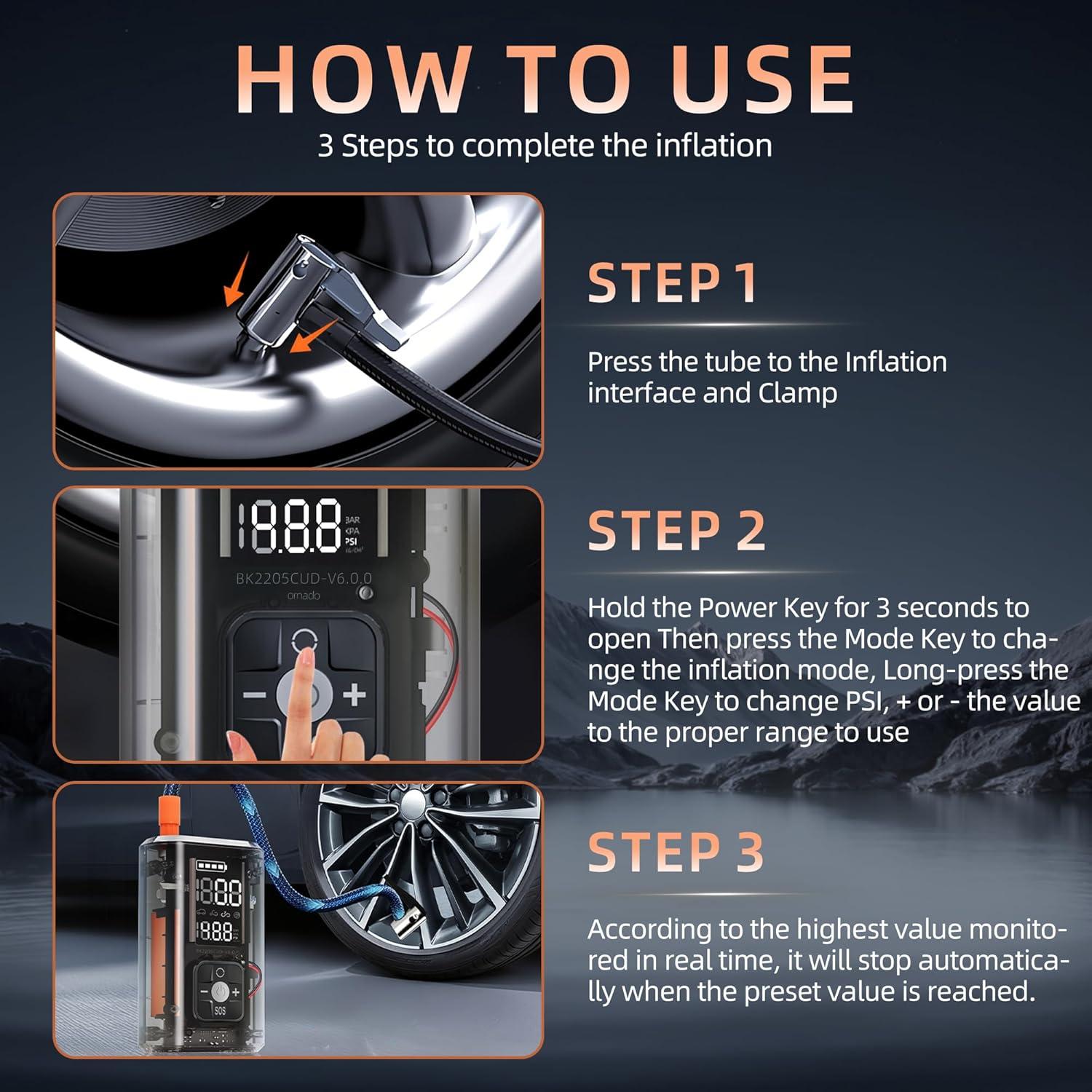 Compresor de Aire Portátil NOBIWA AX-69 150PSI con Luz LED