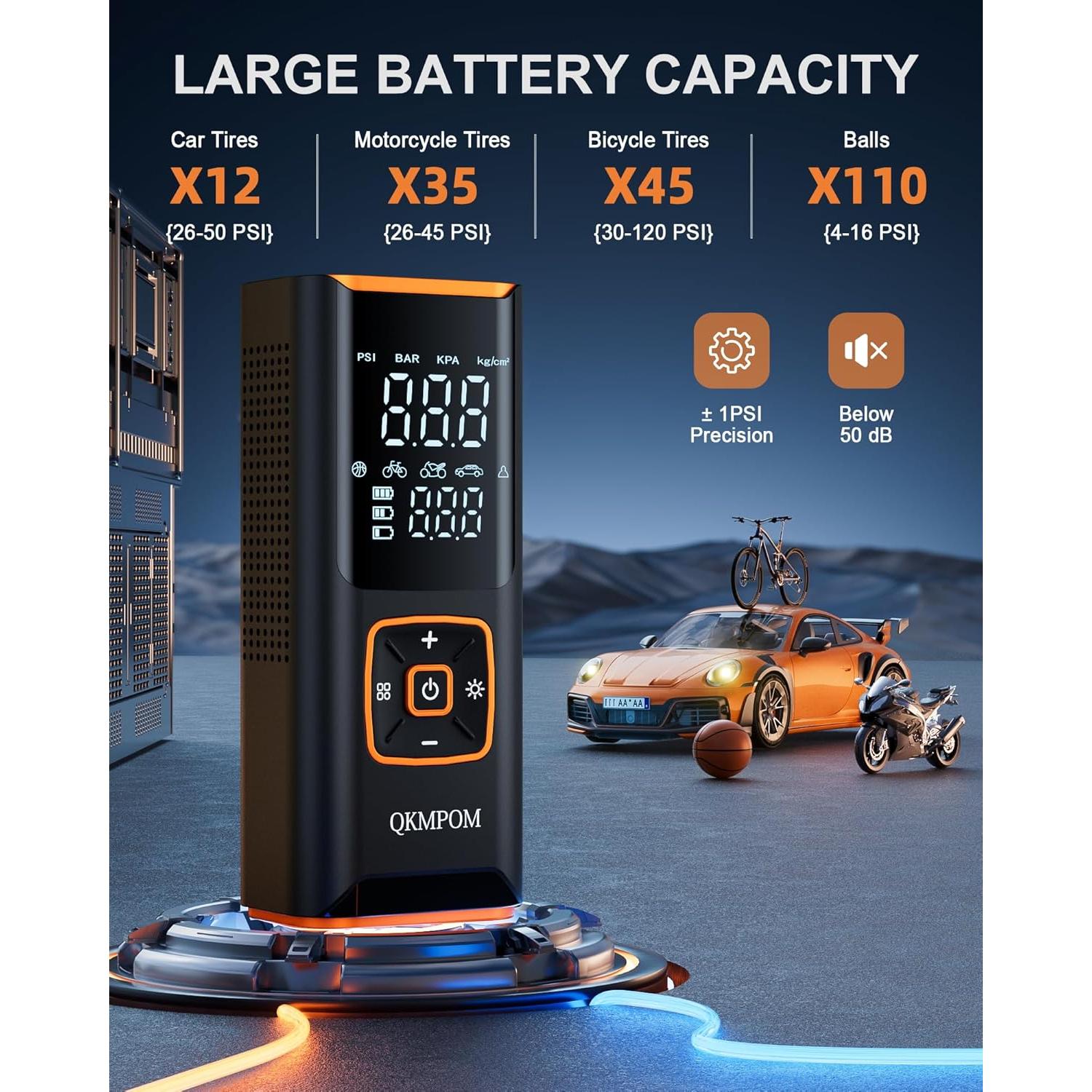 Compresor de Aire Portátil QKMPOM K7 180 PSI Inalámbrico