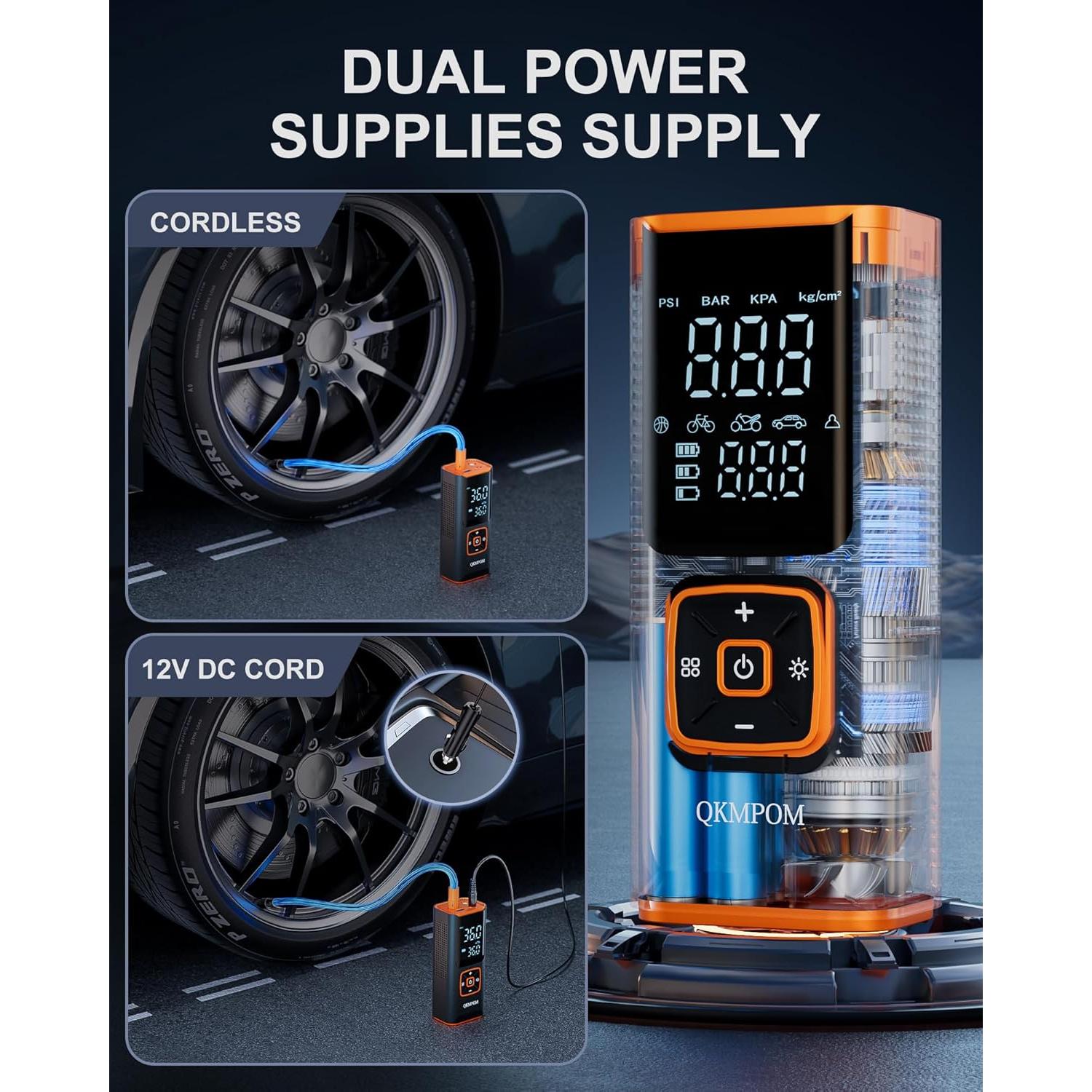 Compresor de Aire Portátil QKMPOM K7 180 PSI Inalámbrico