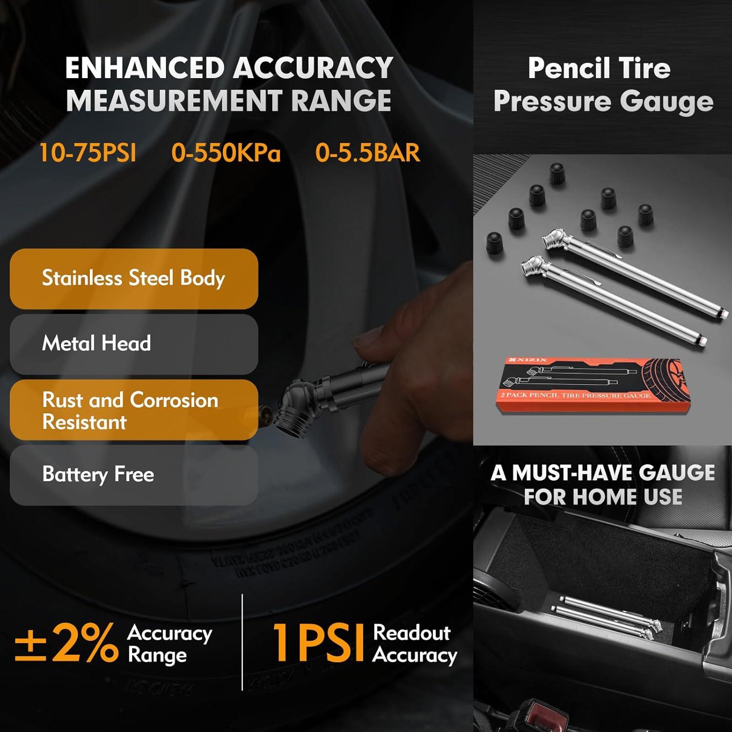 Medidor de Presión de Neumáticos XIZIX 10-75 PSI Acero Inoxidable