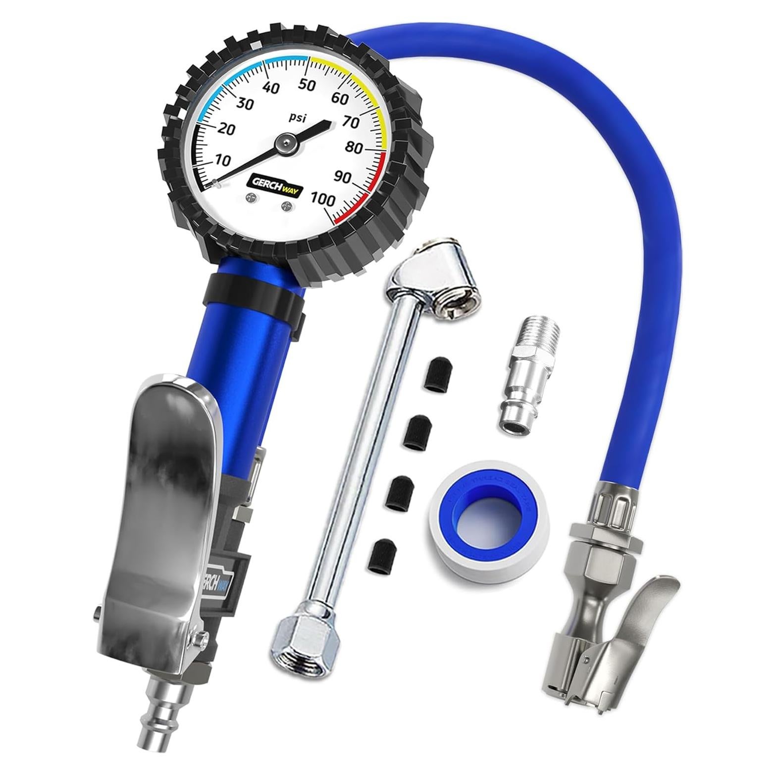 Manómetro de presión de neumáticos Gerchway 100 PSI con inflador
