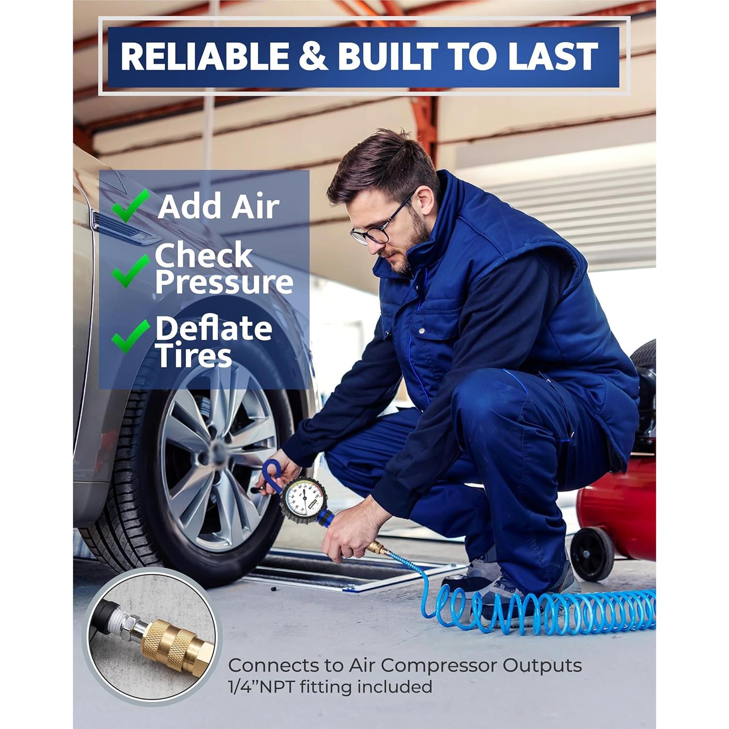 Manómetro de presión de neumáticos Gerchway 100 PSI con inflador