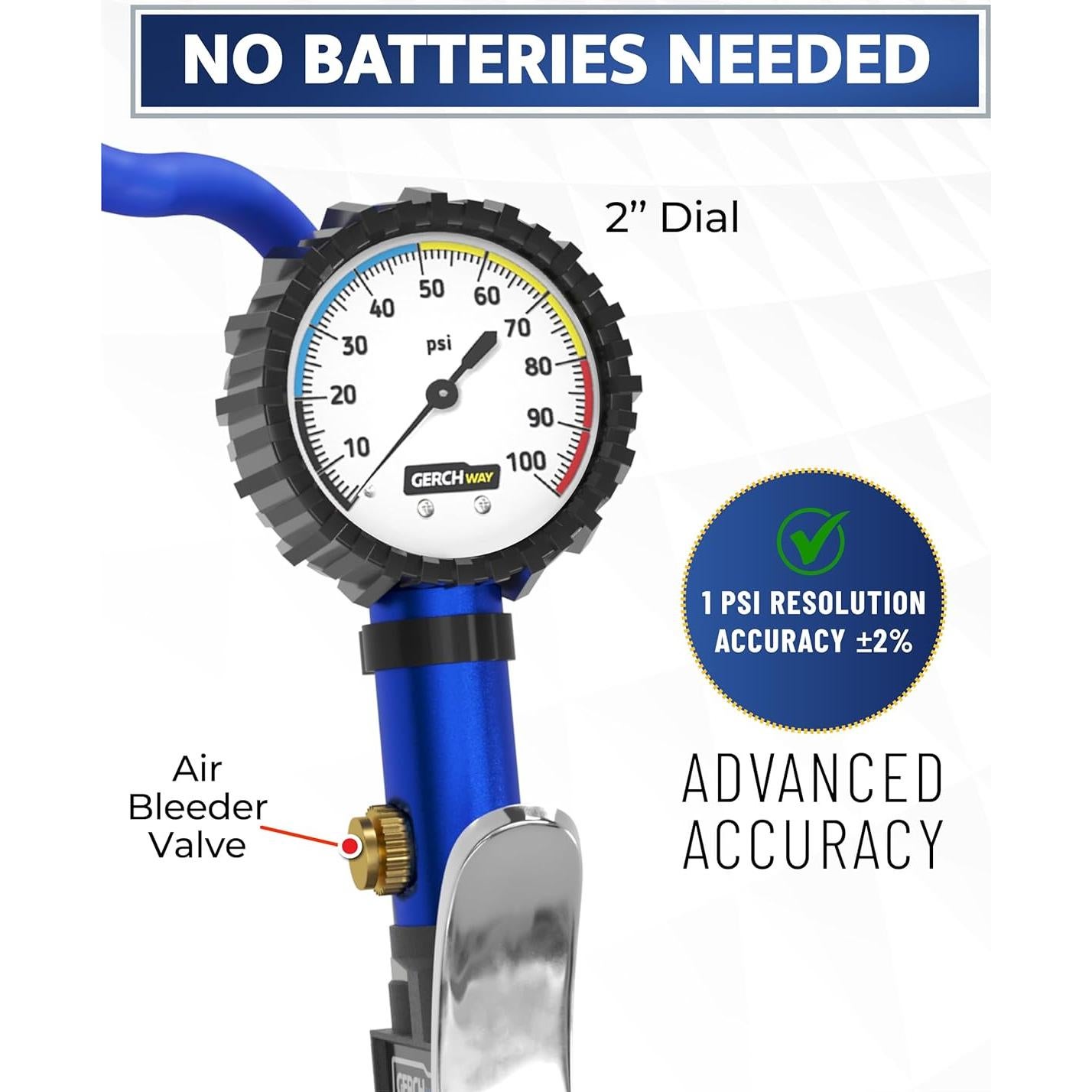 Manómetro de presión de neumáticos Gerchway 100 PSI con inflador