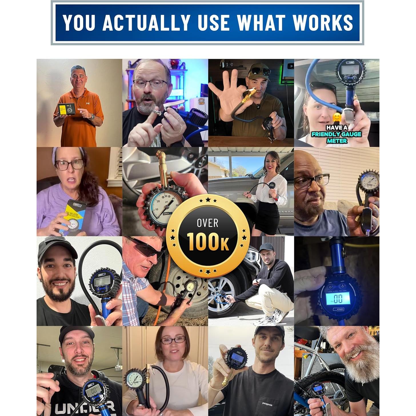 Manómetro de presión de neumáticos Gerchway 100 PSI con inflador