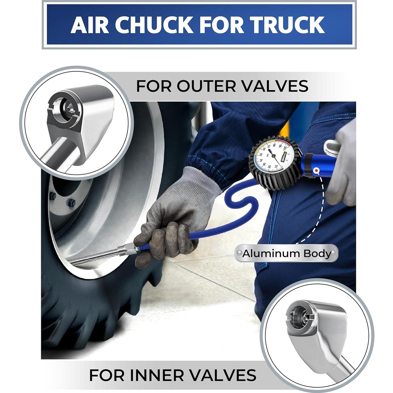 Manómetro de presión de neumáticos Gerchway 100 PSI con inflador