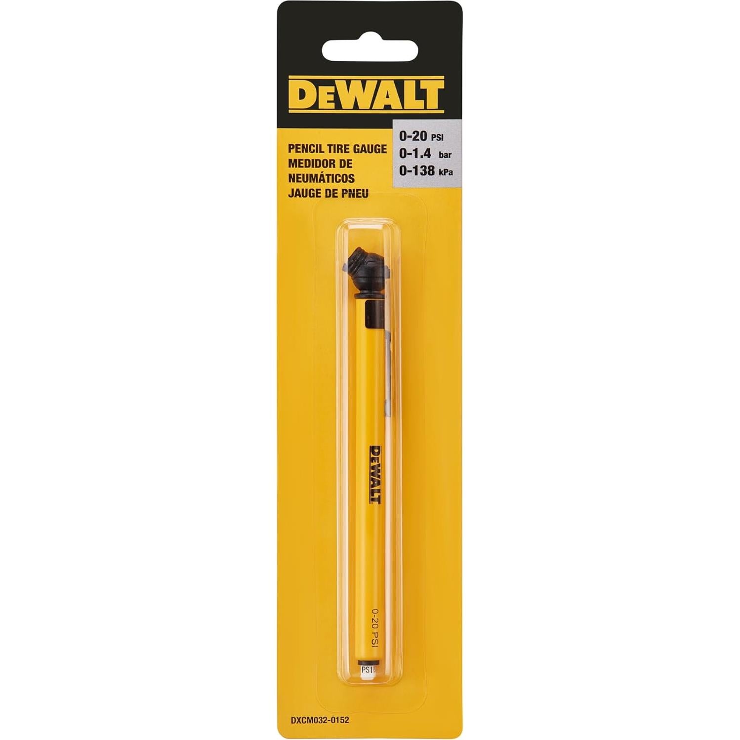 Medidor de Presión de Lápiz DEWALT 0-20 PSI para Neumáticos