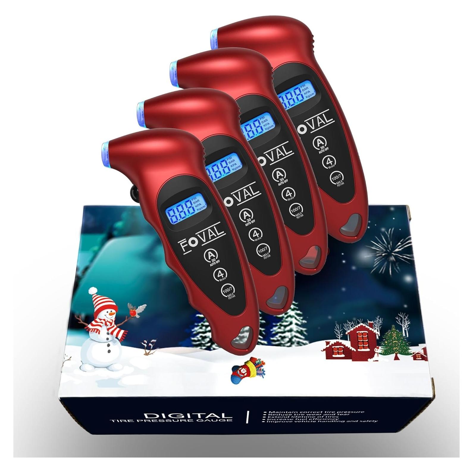 Medidor de Presión de Neumáticos Digital FOVAL 0-10 Bar 4 Piezas