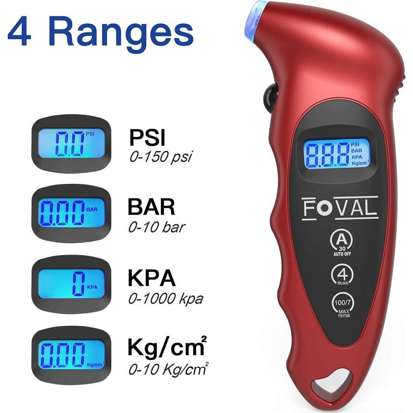 Medidor de Presión de Neumáticos Digital FOVAL 0-10 Bar 4 Piezas