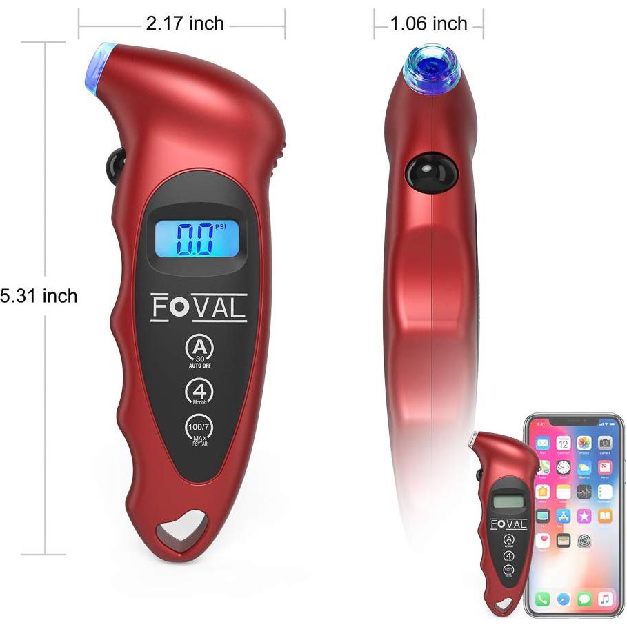 Medidor de Presión de Neumáticos Digital FOVAL 0-10 Bar 4 Piezas