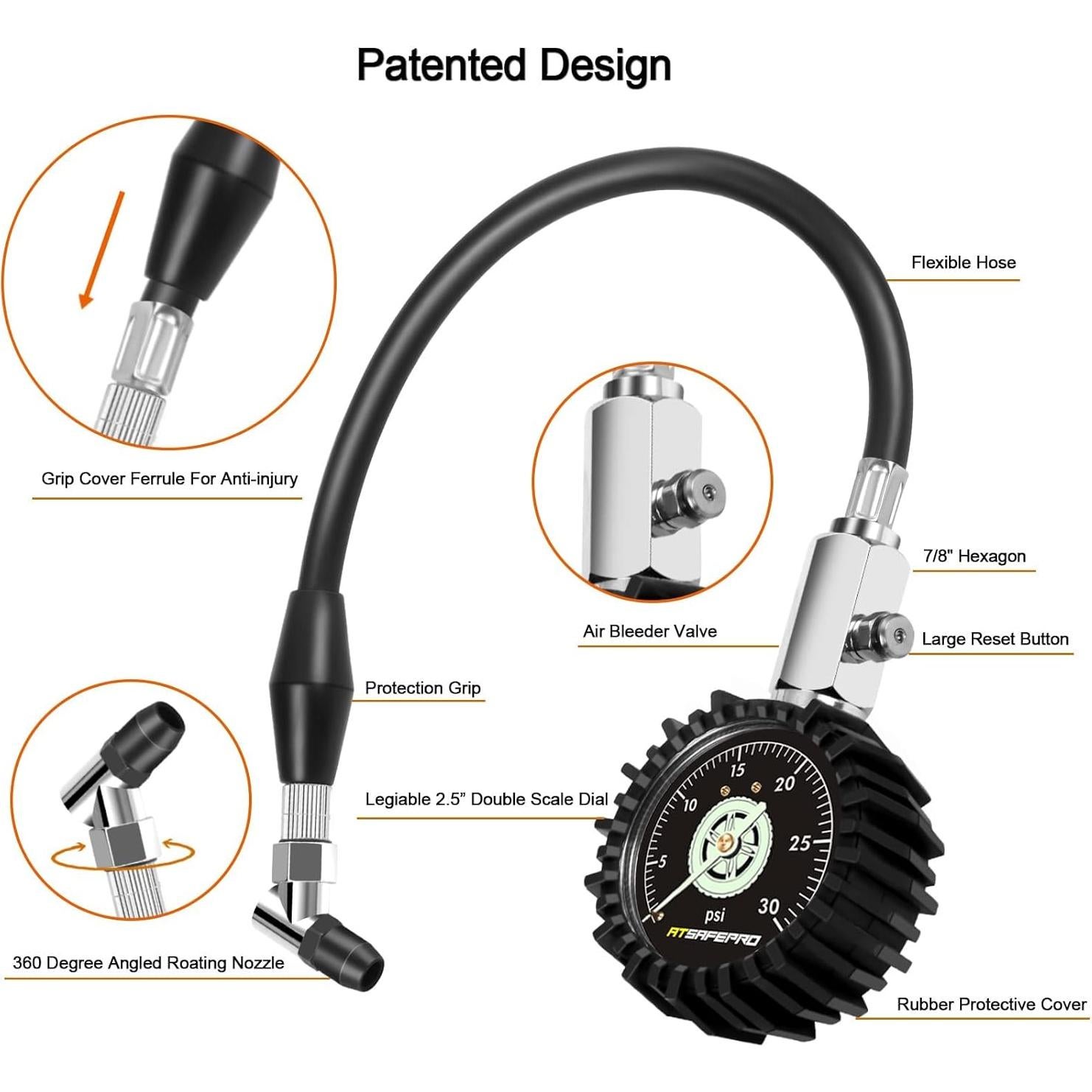 Manómetro Mecánico ATsafepro 30 PSI con Manguera Flexible