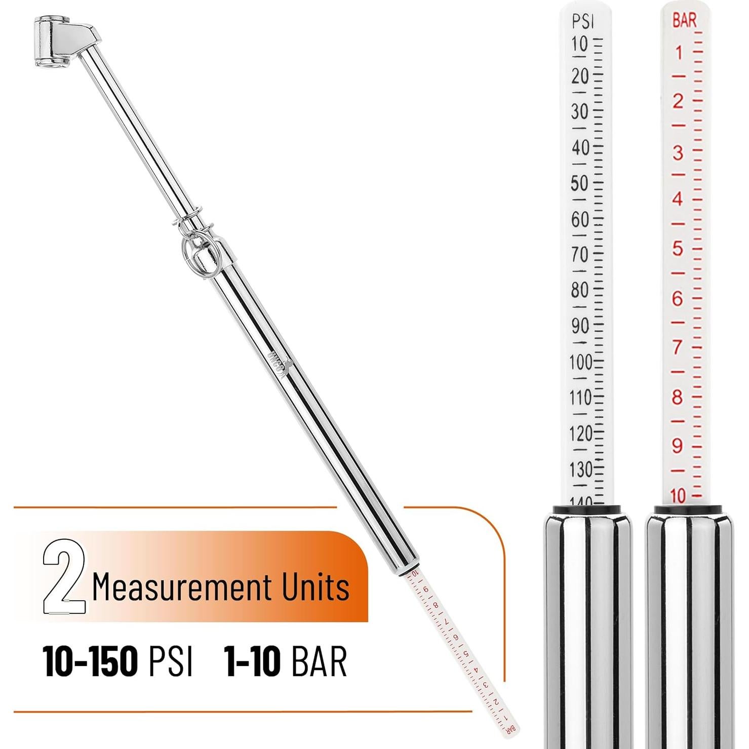 Medidor de Presión de Neumáticos Doble Cabeza UNCO - 2 Piezas, 0.69-10.34 bar