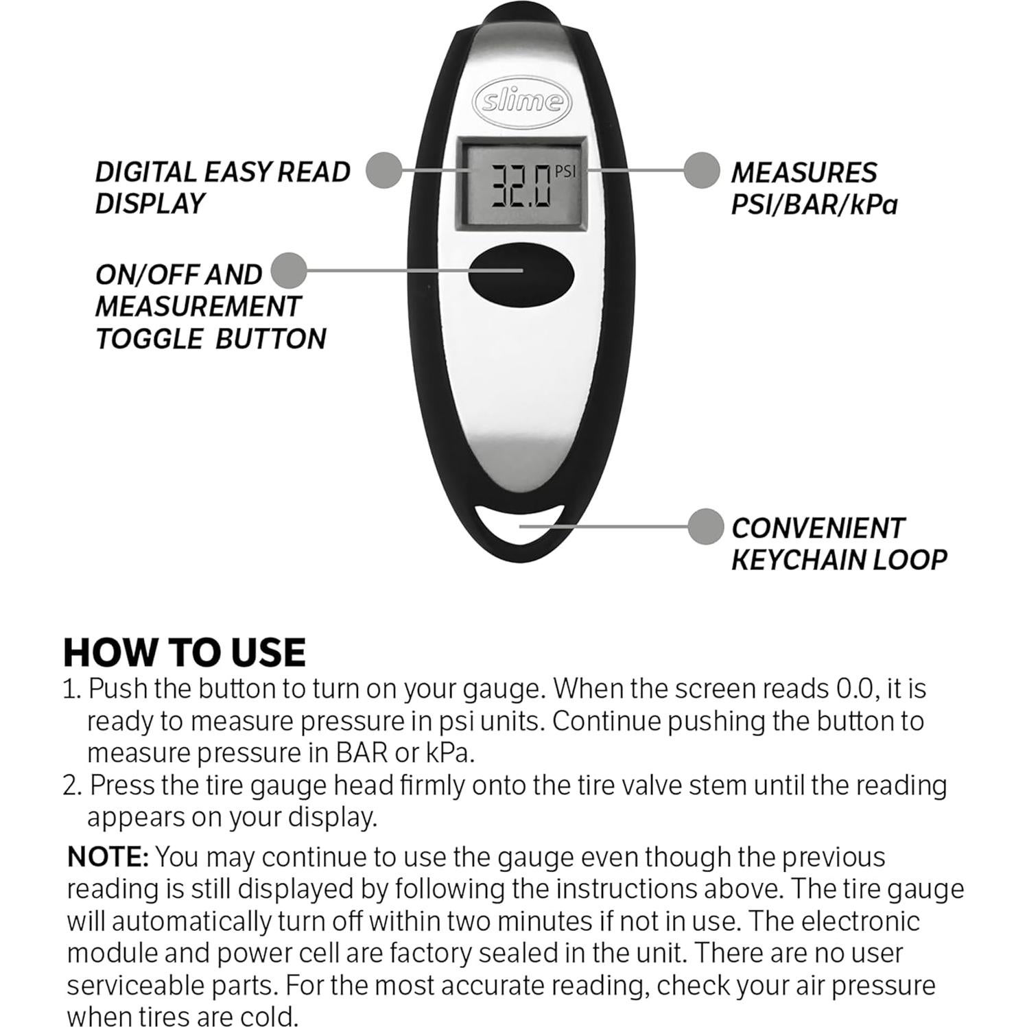 Medidor de presión de neumáticos Slime 20112 Digital Compacto