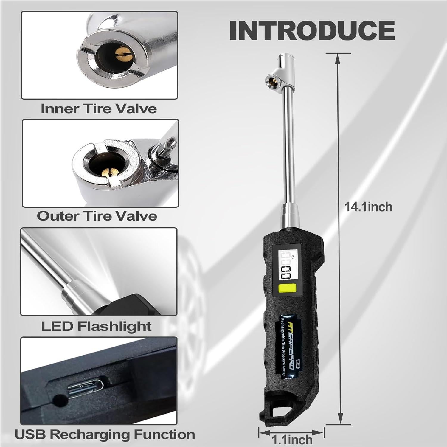 Medidor Digital de Presión de Neumáticos ATsafepro AS011-2