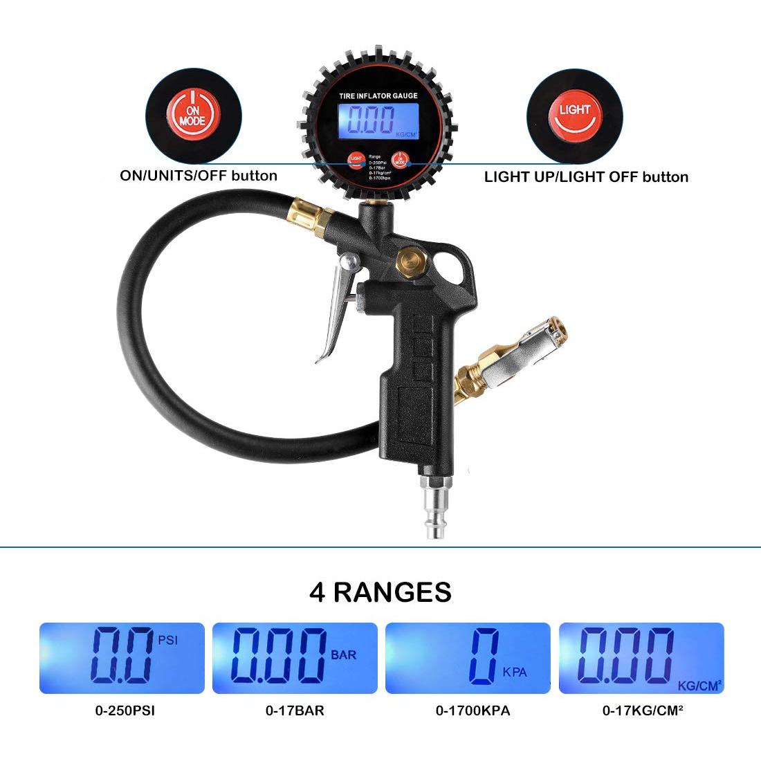Medidor Digital de Inflador de Neumáticos CZC AUTO 250 PSI