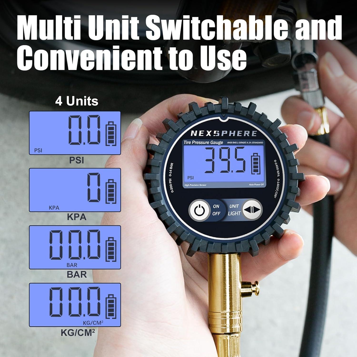 Medidor de Presión de Neumáticos Digital NexSphere 200 PSI