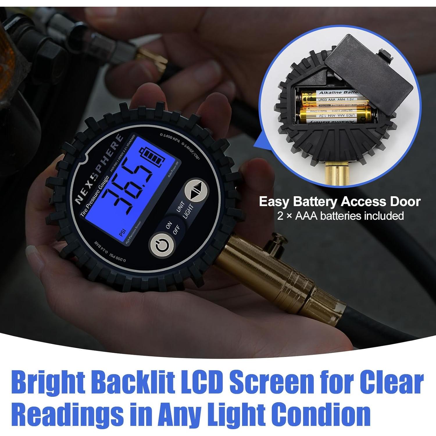 Medidor de Presión de Neumáticos Digital NexSphere 200 PSI