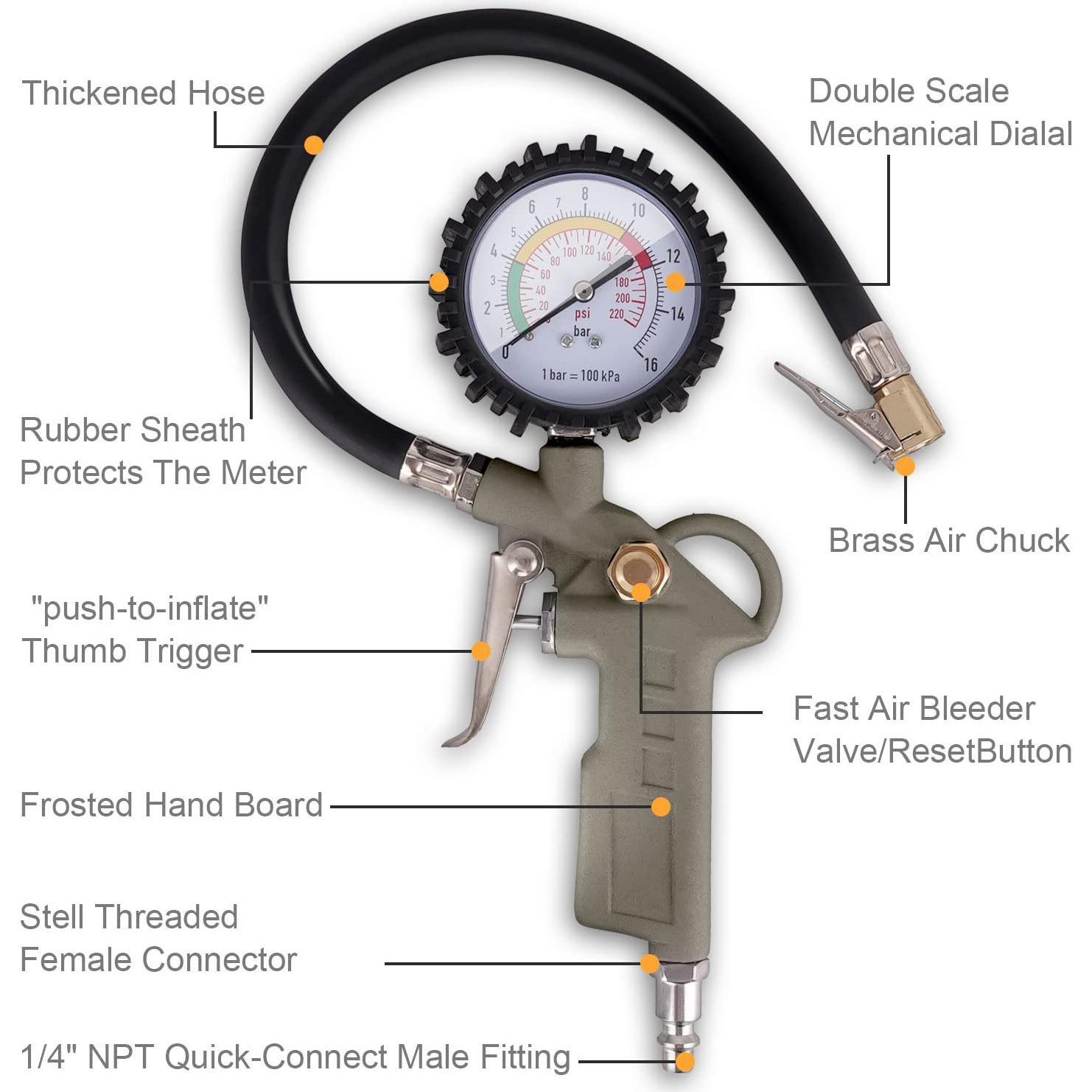 Inflador de Neumáticos con Manómetro LadFath 0-220 PSI