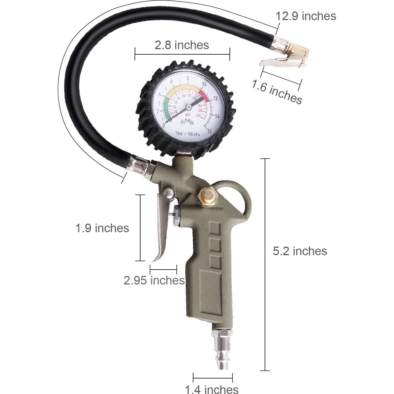 Inflador de Neumáticos con Manómetro LadFath 0-220 PSI