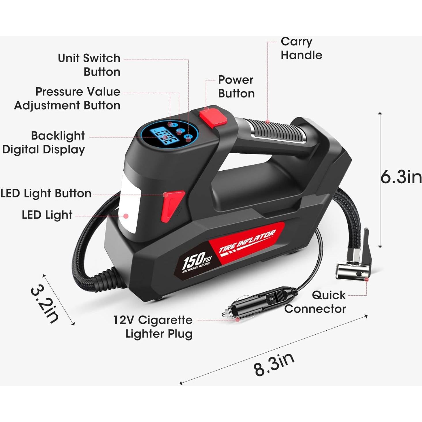 Compresor de Aire Portátil CARSUN C-2814-1 150 PSI Automático