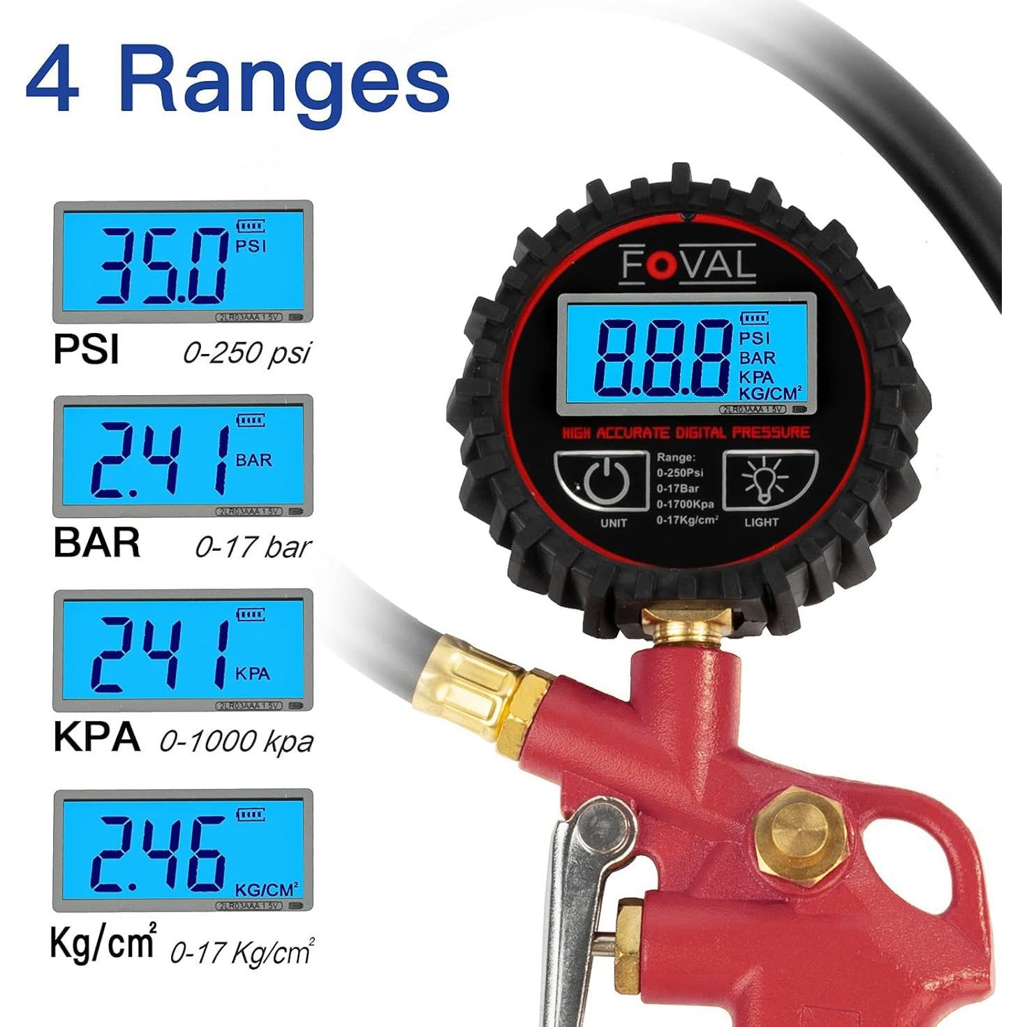 Inflador Digital de Neumáticos FOVAL con Manómetro 250 PSI