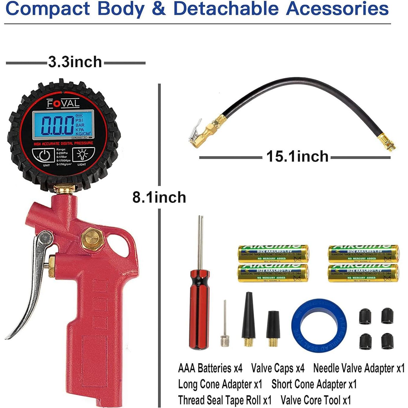 Inflador Digital de Neumáticos FOVAL con Manómetro 250 PSI